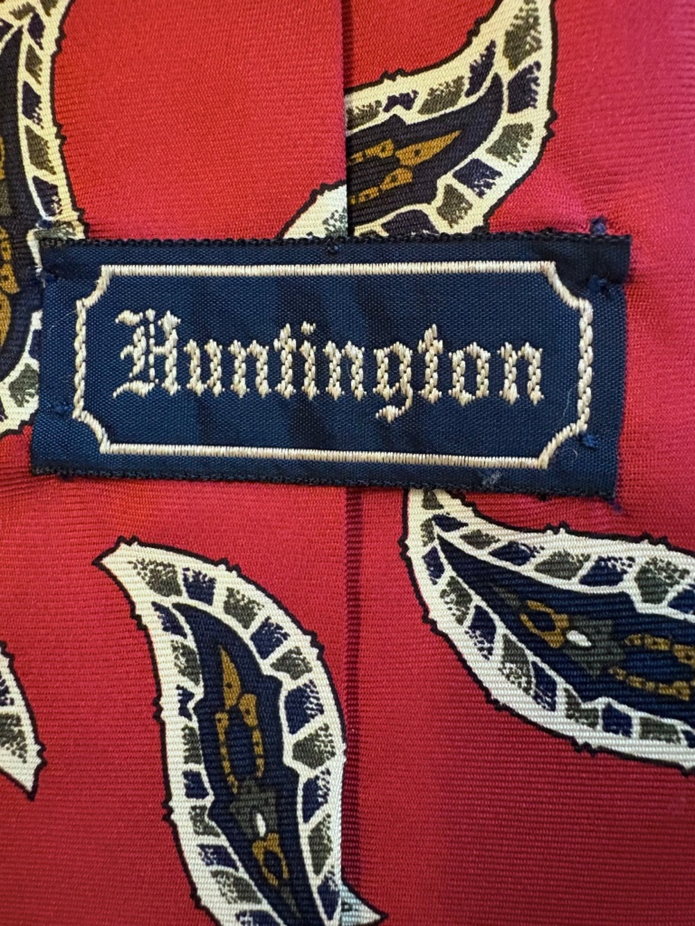 Vintage Huntington Silk Paisley Necktie Burgundy Red Made in USA 3.75" Wide